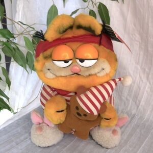 Vintage GARFIELD The night Before Christmas stuffed plush & Santa hat & slippers